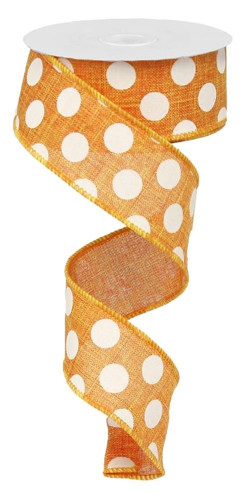 1.5" Linen Polka Dot Ribbon: Orange/White - RX9145KJ - The Wreath Shop