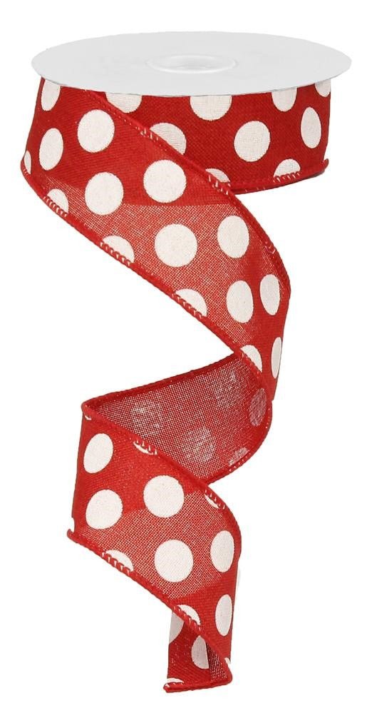 1.5" Linen Polka Dot Ribbon: Red/White - RX9145W7 - The Wreath Shop