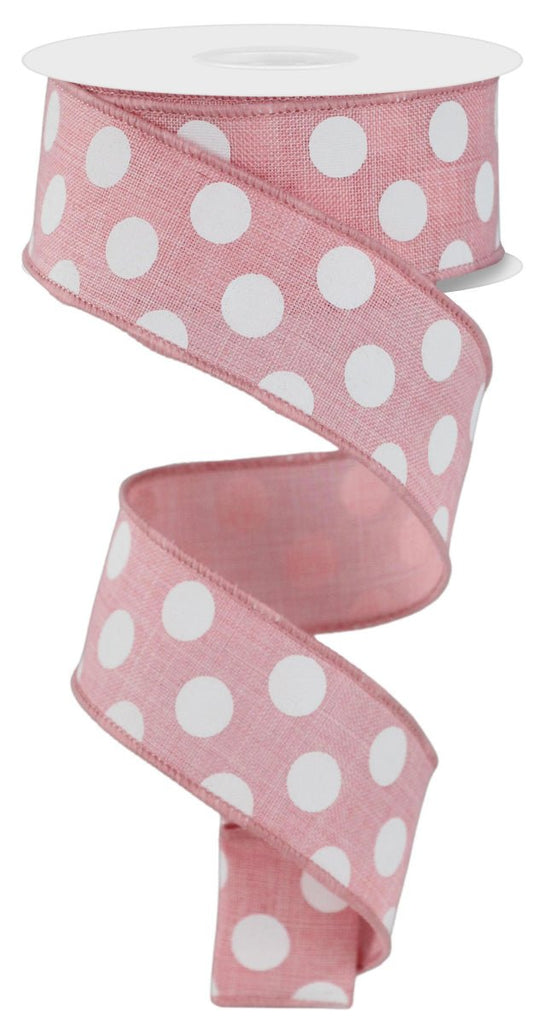 1.5" Linen Polka Dot Ribbon: Rose Pink/White - RX9145EH - The Wreath Shop