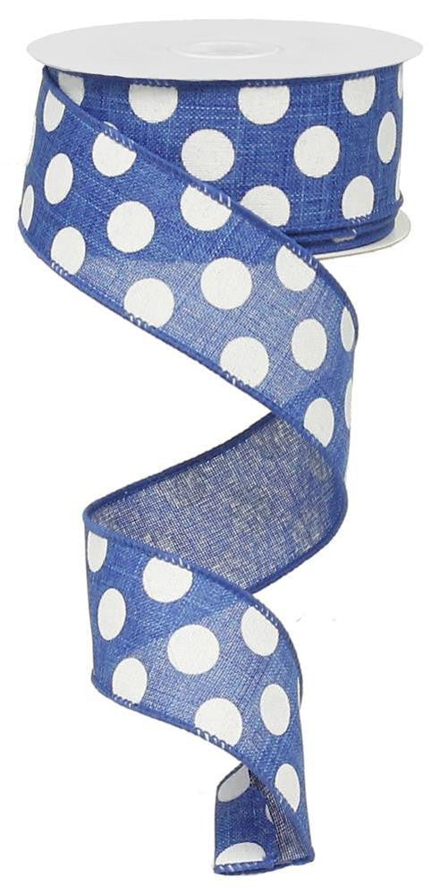 1.5" Linen Polka Dot Ribbon: Royal Blue/White - RX9145WR - The Wreath Shop