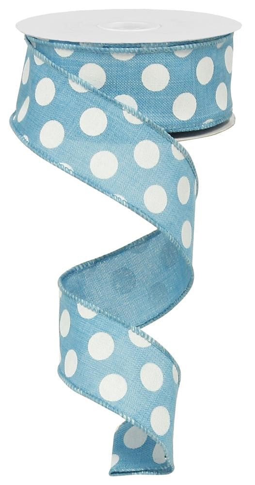 1.5" Linen Polka Dot Ribbon: Turquoise/White - RX9145A2 - The Wreath Shop