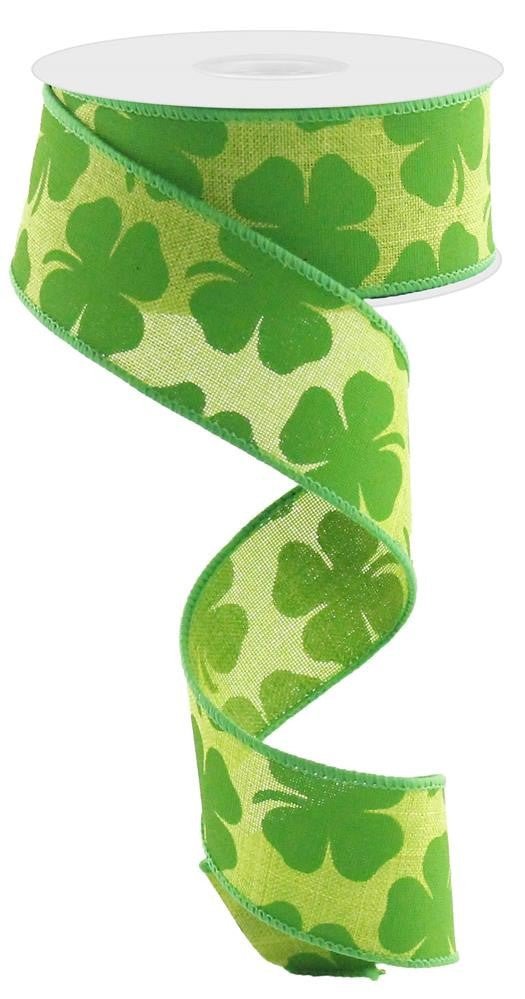 1.5" Linen Shamrock Ribbon: Fresh Green - 10yds - RG0164309 - The Wreath Shop