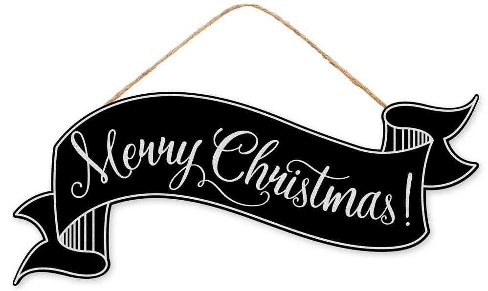 15" Merry Christmas Banner Sign: Blk/Wht - AP8871 - The Wreath Shop
