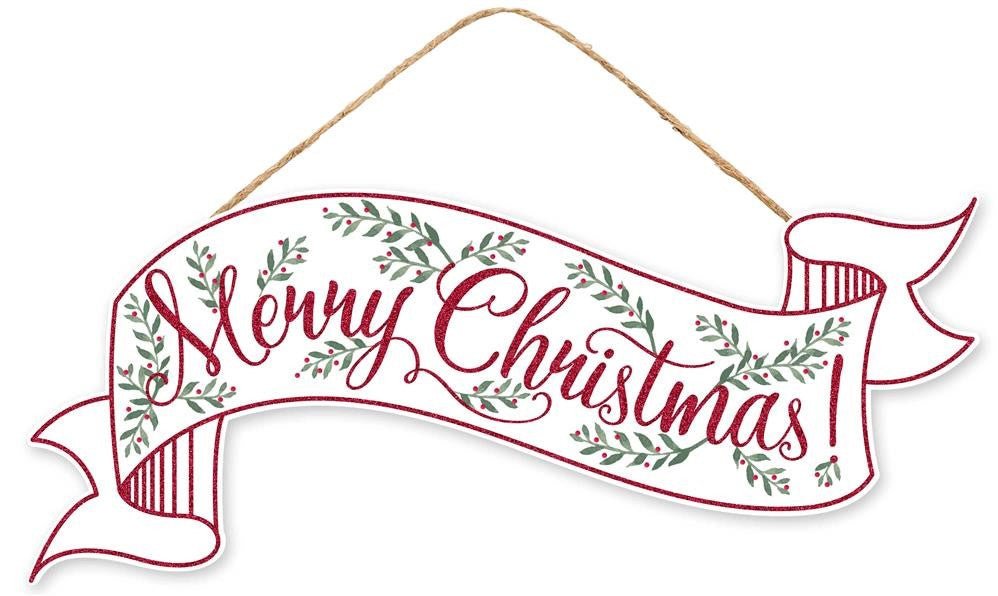 15" Merry Christmas Banner Sign: Wht/Red - AP8872 - The Wreath Shop