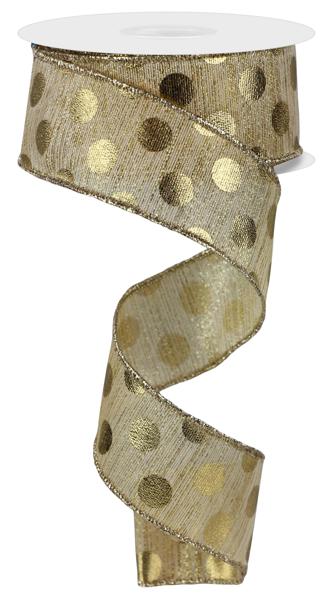 1.5" Metallic Polka Dot Ribbon: Gold - 10yds - RGE166708 - The Wreath Shop