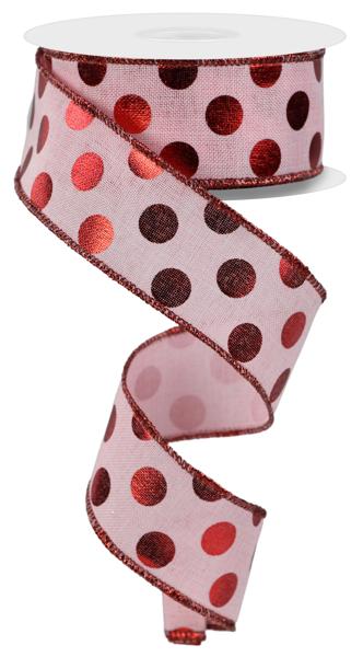 1.5" Metallic Polka Dot Ribbon: Lt Pink/Red - 10yds - RGE166415 - The Wreath Shop