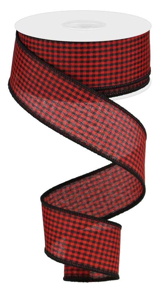 1.5" Mini Red/Blk Gingham Check Ribbon - 10yds - RGA1094WJ - The Wreath Shop