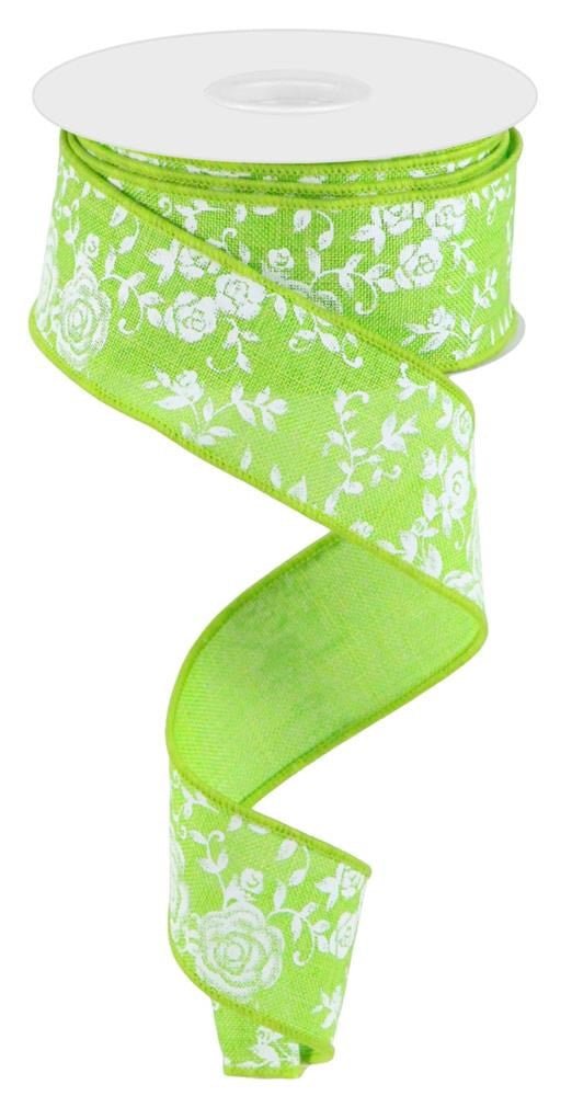 1.5" Mini Rose Ribbon: Lime Green - RGC186033 - The Wreath Shop