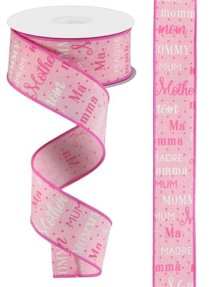 1.5" Mom Pattern Ribbon: Lt Pink -10yds - RGC124715 - The Wreath Shop