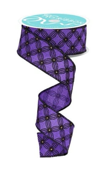1.5" Multi Circles/Dot Ribbon: Purple/Black/Gold - RGF134623 - The Wreath Shop