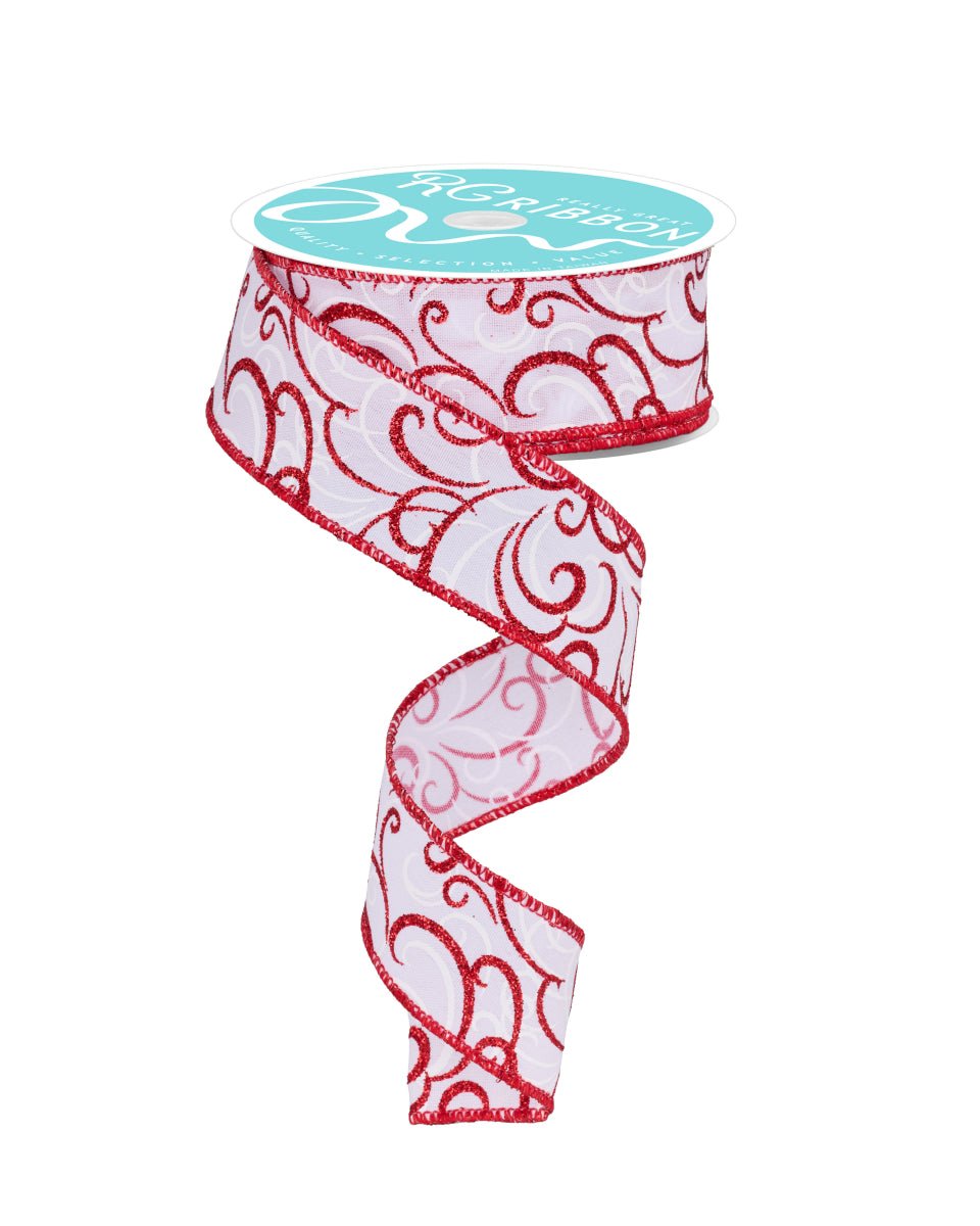 White Red Ruffle Ribbon 1.5
