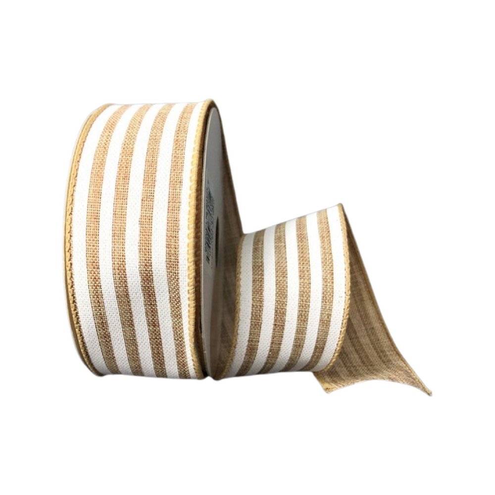 1.5" Nat/White Cabana Stripe Ribbon - 10Yds - Q817009-01 - The Wreath Shop