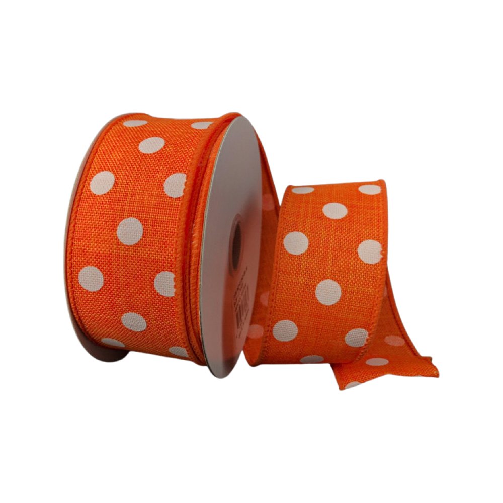 1.5" Orange/White Dots Ribbon - 10yds - 41243-09-19 - The Wreath Shop