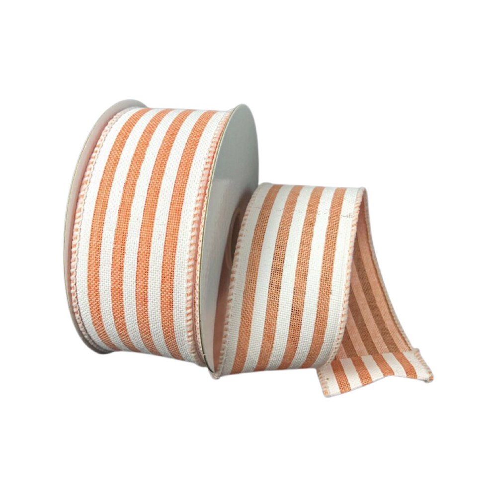 1.5" Peach/Wht Cabana Stripe Ribbon - 10yds - 41255-09-26 - The Wreath Shop