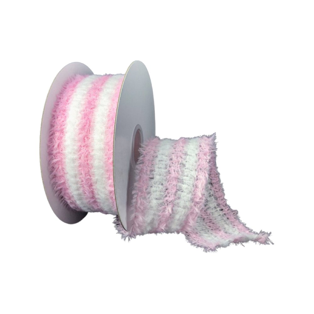 1.5" Pink/White Fuzzy Stripe Ribbon - 47221-09-44 - The Wreath Shop