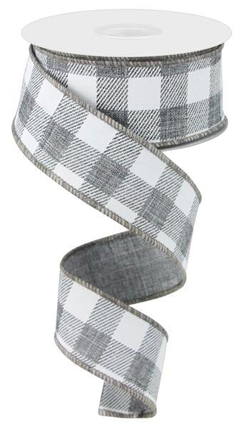 1.5" Plaid Check Ribbon: Grey/White - 10yds - RG0179910 - The Wreath Shop