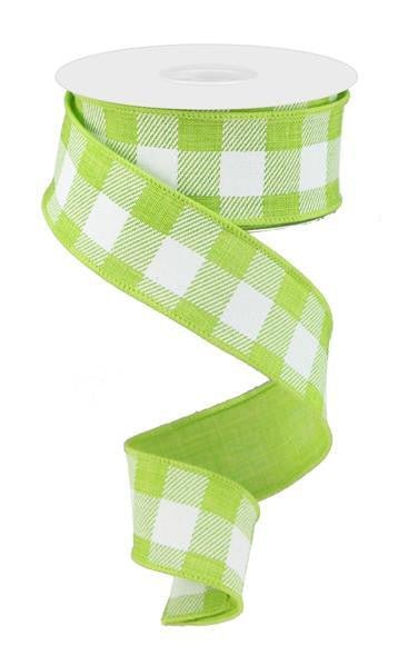 1.5" Plaid Check Ribbon: Lime Green/White - 10yds - RG0179933 - The Wreath Shop