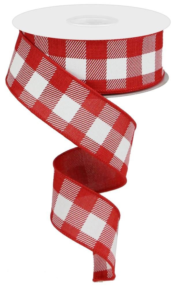 1.5" Plaid Check Ribbon: Red/White - 10yds - RGA105824 - The Wreath Shop