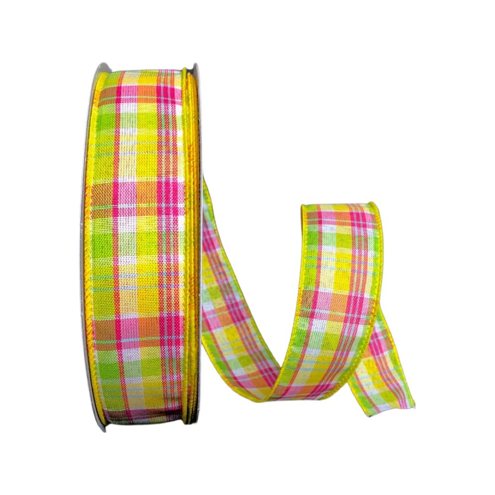 1.5" Plaid Ribbon: Yellow/Fuchsia/Lime/White - 50yds - 841-09-022 - The Wreath Shop