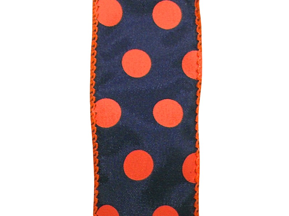 1.5" Polka Dot Ribbon: Navy Blue/Orange - 10yds - U306 - 2719 - The Wreath Shop