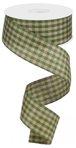 1.5" Primitive Gingham Ribbon: Moss/Tan10Yds - RG0132036 - The Wreath Shop