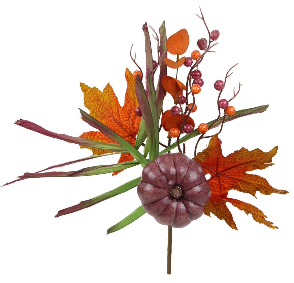 15" Pumpkin/Berry/Leaf/Grass Pick: Mulberry - HA156552 - The Wreath Shop