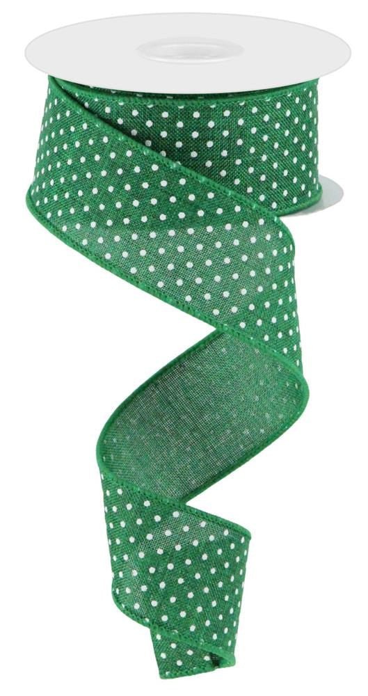 1.5" Raised Swiss Dot Ribbon: Emerald Grn/Wht - 10yds - RG0165106 - The Wreath Shop