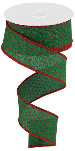 1.5" Raised Swiss Dot Ribbon: Emerald/Red - 10yds - RGC115606 - The Wreath Shop