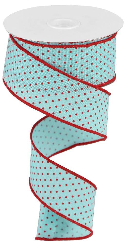 1.5" Raised Swiss Dot Ribbon: Ice Blue/Red - 10yds - RGC1156H1 - The Wreath Shop