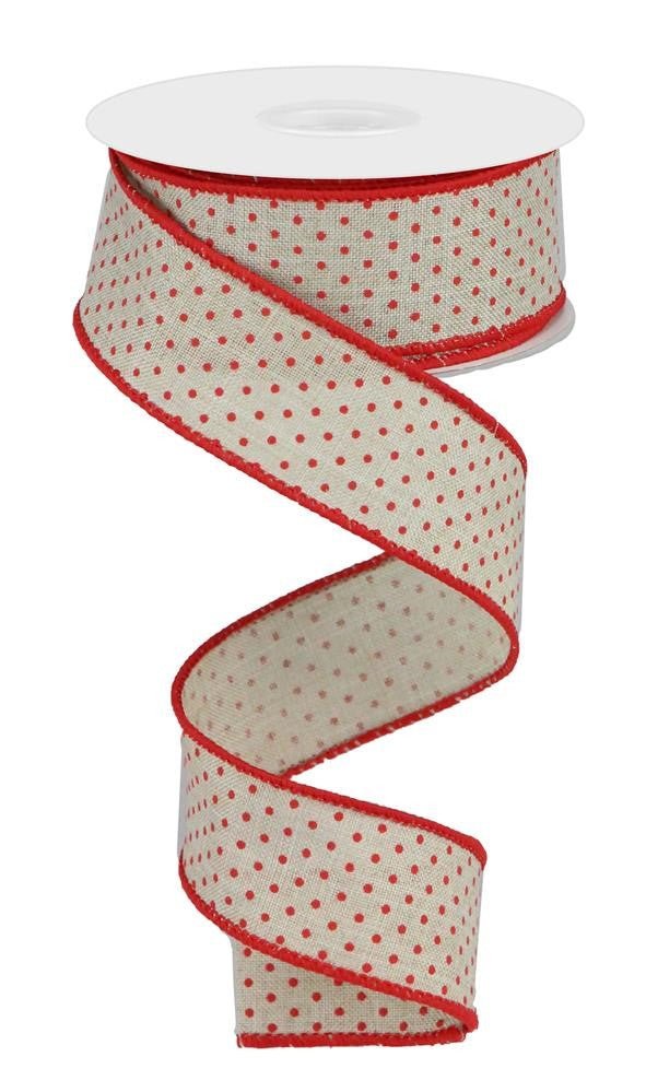 1.5" Raised Swiss Dot Ribbon: Lt Beige/Red - 10yds - RGC115601 - The Wreath Shop