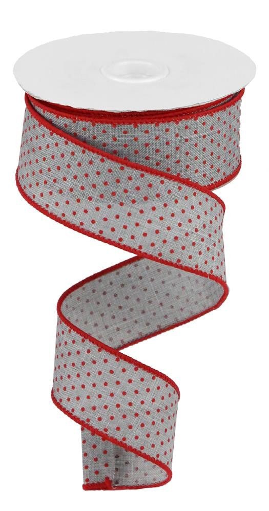 1.5" Raised Swiss Dot Ribbon: Lt Grey/Red - 10yds - RGC115610 - The Wreath Shop