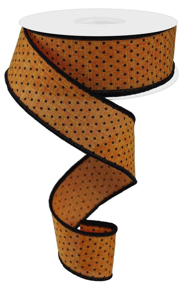 1.5" Raised Swiss Dot Ribbon: Orange/Black - 10yds - RG01685YF - The Wreath Shop