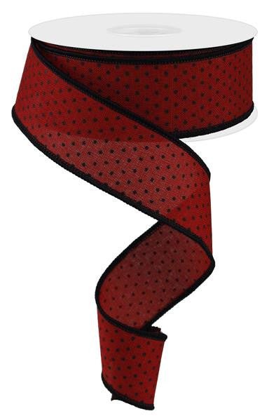 1.5" Raised Swiss Dot Ribbon: Red/Black - 10yds - RG01685MA - The Wreath Shop