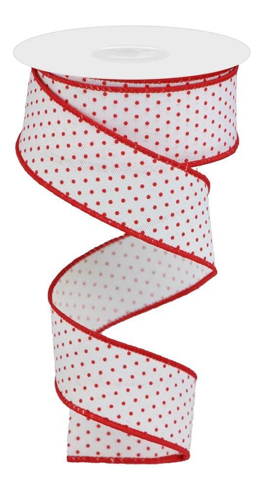 1.5" Raised Swiss Dot Ribbon: White/Red - 10yds - RGC115627 - The Wreath Shop