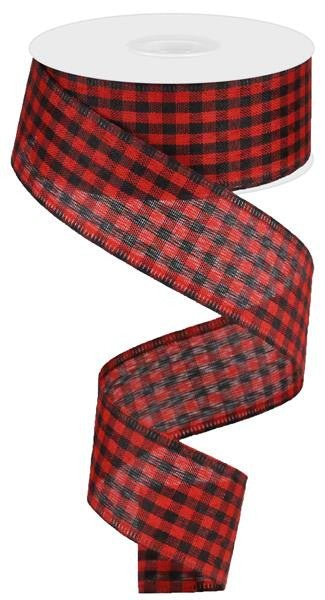 1.5" Red/Black Gingham Check Ribbon - 10Yds - RGA1012WJ - The Wreath Shop