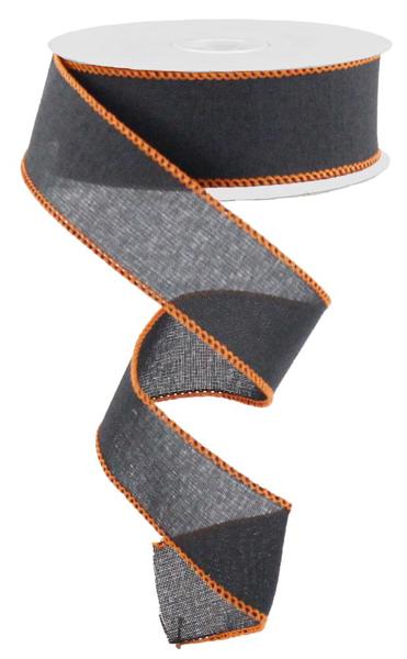 1.5" Rough Stitch Edge Ribbon: Black/Orange - 10yds - RG01108T5 - The Wreath Shop