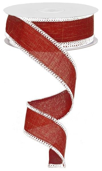 1.5" Rough Stitch Edge Ribbon: Dark Red/White - 10yds - RG011089Y - The Wreath Shop