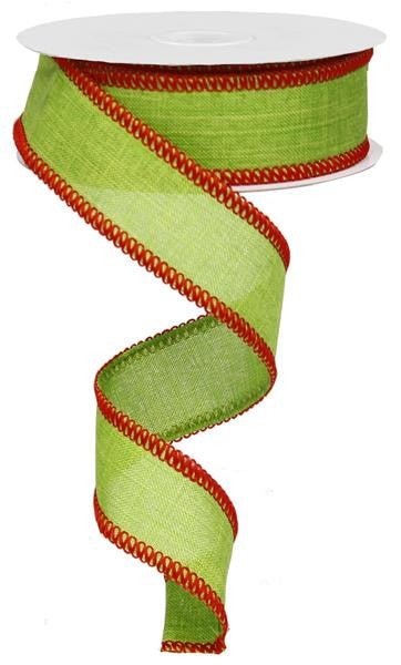 1.5" Rough Stitch Edge Ribbon: Lime/Red - 10yds - RG01108J7 - The Wreath Shop