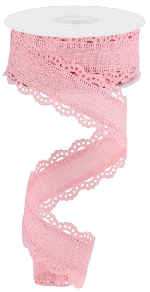 1.5" Scalloped Edge Linen Ribbon: Rose Pink - RGC1302EH - The Wreath Shop