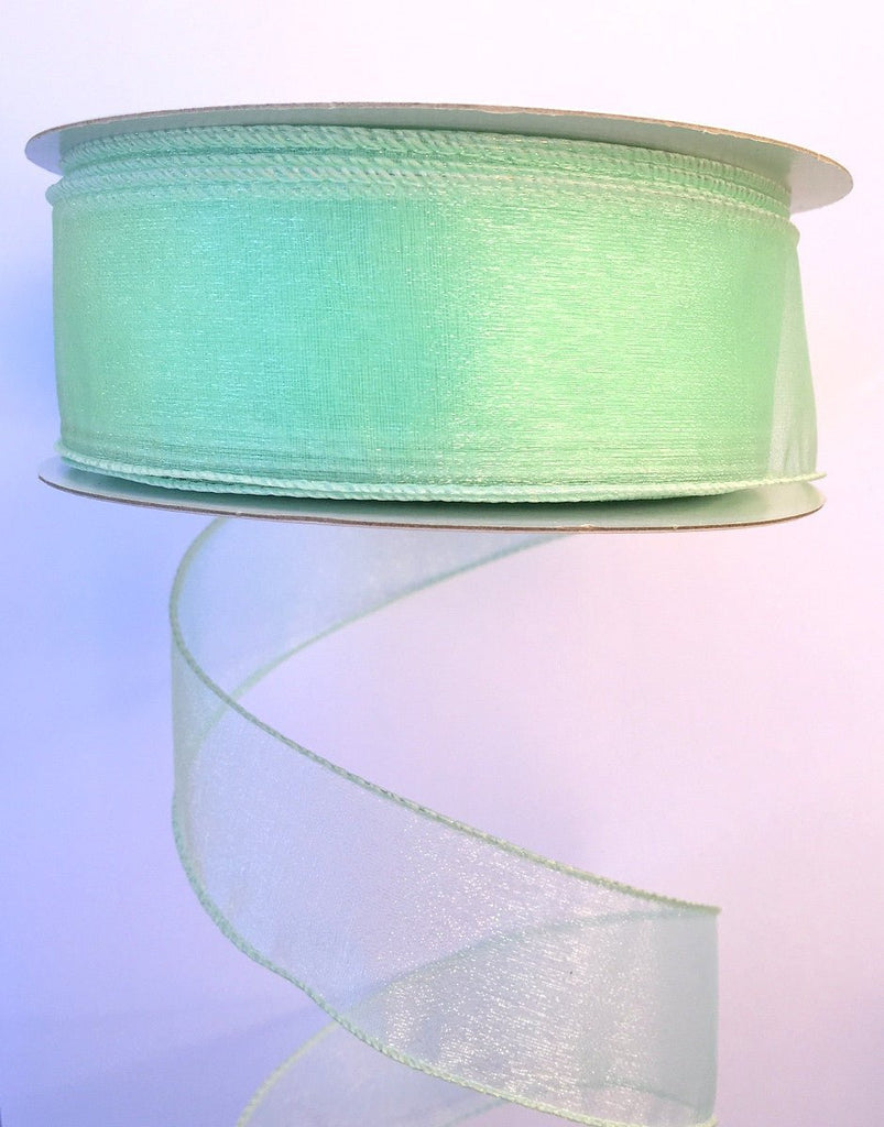 1.5" Sheer Wired Ribbon: Mint Green (25yds) - 903409-06 - The Wreath Shop