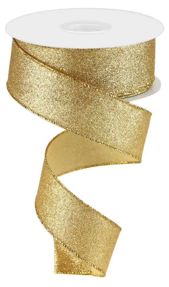 1.5" Shimmer Glitter Ribbon: Gold - 10yds - RGC159608 - The Wreath Shop