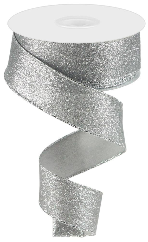 1.5" Shimmer Glitter Ribbon: Silver - 10yds - RGC159626 - The Wreath Shop