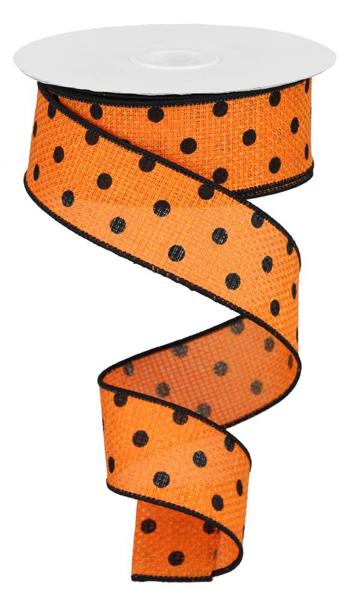 1.5" Small Dot Faux Burlap Ribbon: Orange/Blk - 10yds - RGA105620 - The Wreath Shop