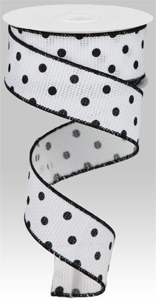 1.5" Small Dot on Cross Royal Burlap Ribbon: White/Black - 10yds - RGA105627 - The Wreath Shop