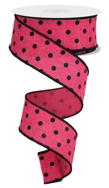 1.5" Small Dot Ribbon: Hot Pink/Black - 10yds - RGE174511 - The Wreath Shop