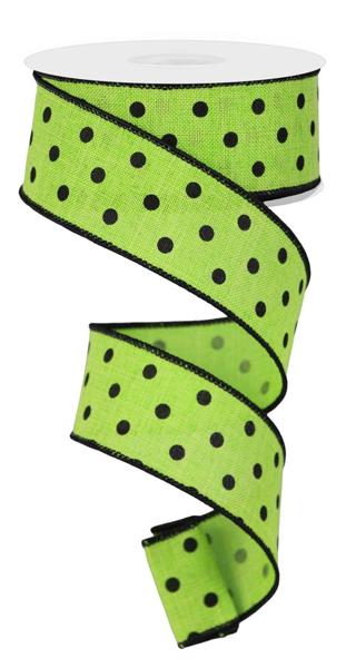 1.5" Small Dot Ribbon: Lime Green/Black - 10yds - RGE174533 - The Wreath Shop