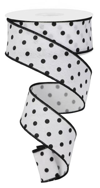 1.5" Small Dot Ribbon: White/Black - 10yds - RGE174327 - The Wreath Shop