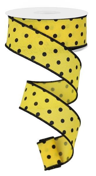 1.5" Small Dot Ribbon: Yellow/Black - 10yds - RGE174329 - The Wreath Shop