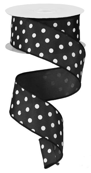 1.5" Small Polka Dot Ribbon: Black/White - 10yds - RG100002 - The Wreath Shop
