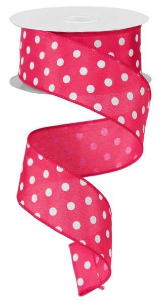 1.5" Small Polka Dot Ribbon: Hot Pink/White - 10yds - RG100011 - The Wreath Shop